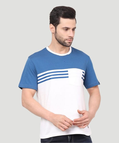 Men's White Colorblock Half Sleeves Regular Fit T-Shirt