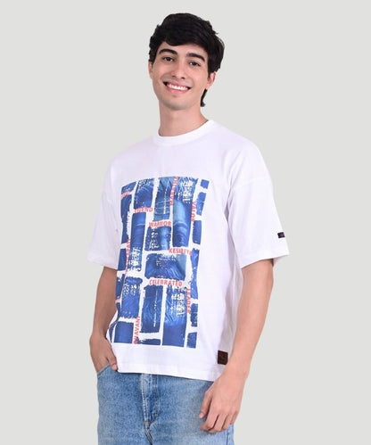 Men's White Shivaji Graphic Print Half Sleeves Oversized Fit T-Shirt
