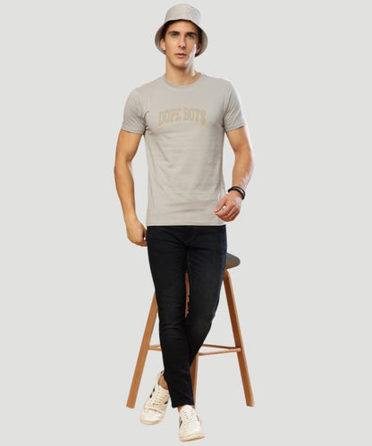 Men's Grey Typography Half Sleeves Regular Fit T-Shirt